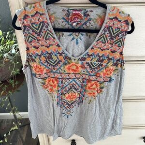 Johnny Was Sleeveless Top Embroidered XL